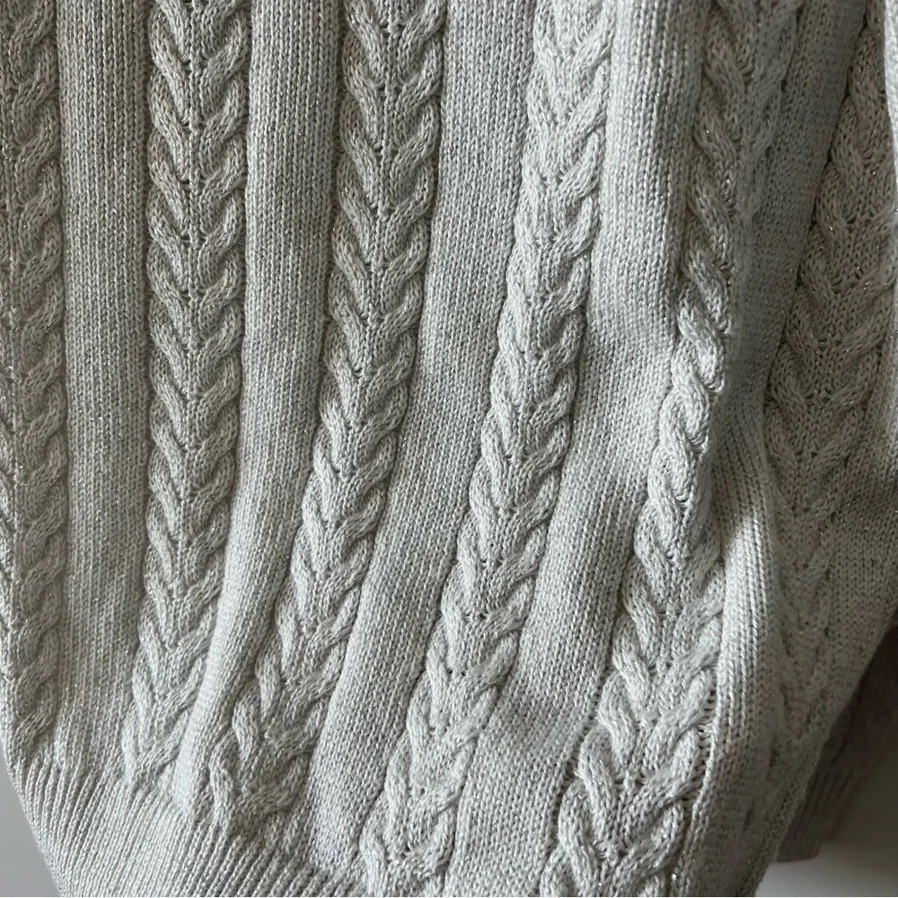 Athleta Crossroads Crew Sweater In Bright White Metallic Cable Knit H - Picture 6 of 12